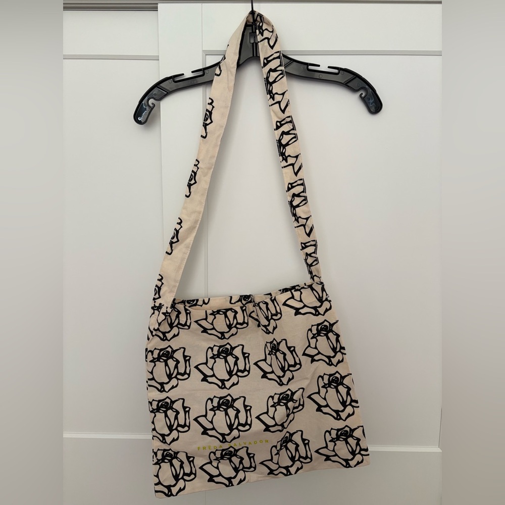 Freda Salvador Canvas Tote Bag with Black Floral Design